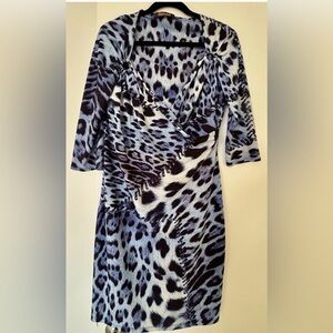 ROBERTO CAVALLI Elegant Animal Print Wrap Dress in blue tone, size 46